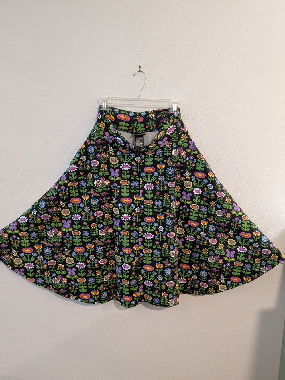 Nooworks Francis skirt: Black A-Line Skirt with Bright Folk Floral Print
